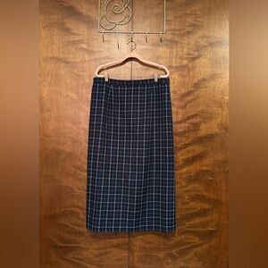 Vintage Sag Harbor Fall Pencil Skirt Womens Plus 16W Blue Plaid Polyester Midi